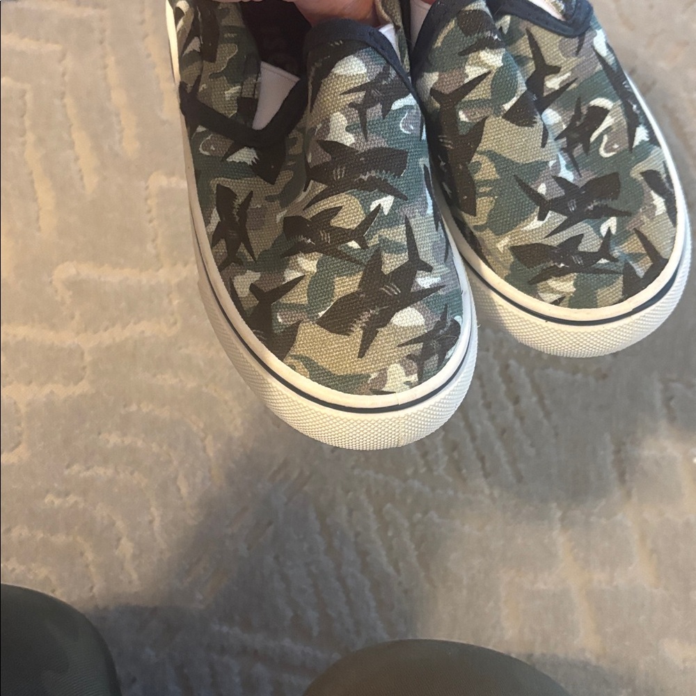 Youth Slip-On Camo Shark Print Sneakers - Green - Picture 3 of 4